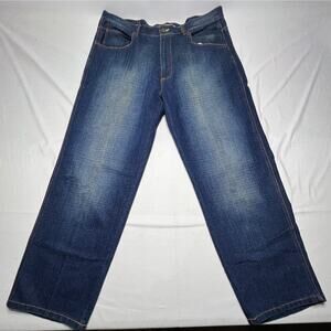 Russo Jean Men's Dark Wash Wide Leg Baggy Blue Denim Jeans - Size 40x32